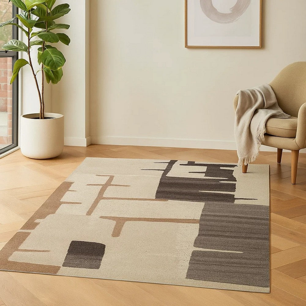 Ashley Keny 5 x 7 Medium Area Rug | Beige Global Inspired Abstract Pattern