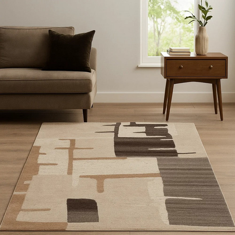 Ashley Keny 5 x 7 Medium Area Rug | Beige Global Inspired Abstract Pattern