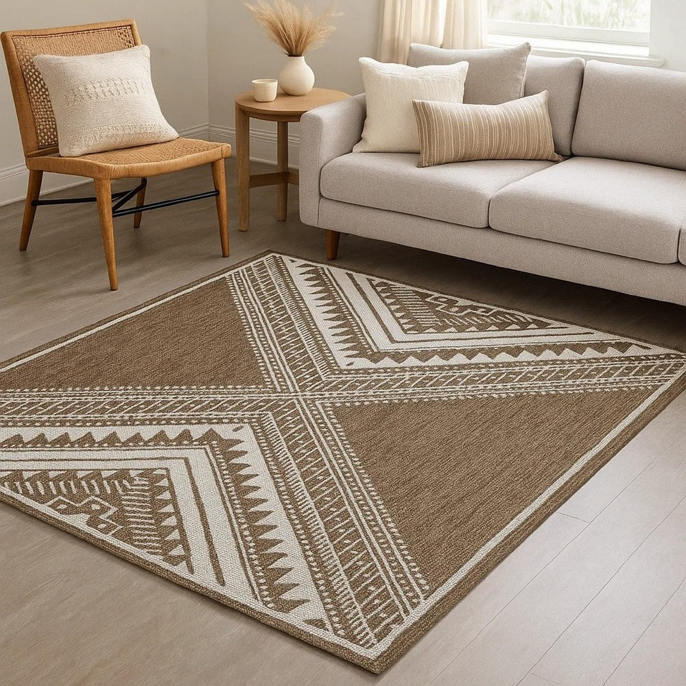 Ashley John 5 x 7 Medium Area Rug | Tribal Inspired Boho Design | Brown Ivory