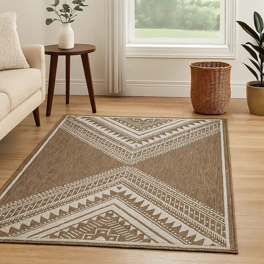 Ashley John 5 x 7 Medium Area Rug | Tribal Inspired Boho Design | Brown Ivory