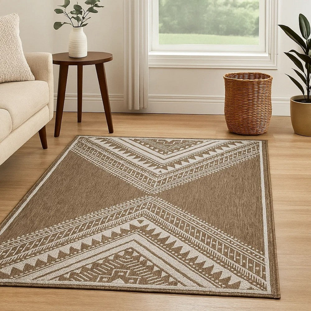 Ashley John 5 x 7 Medium Area Rug | Tribal Inspired Boho Design | Brown Ivory