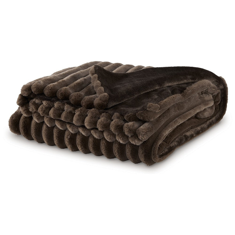 Ashley Faux Fur Throw Blanket | 61’’ Plush Dark Brown Striped Polyester BM327753