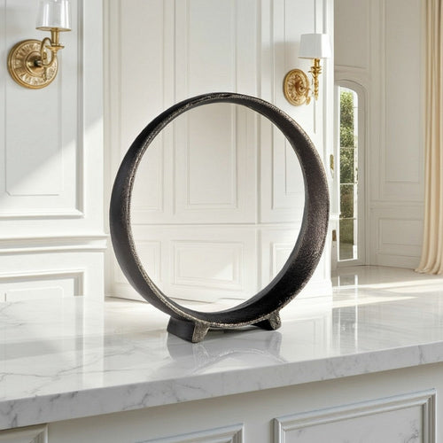 Ashley Dalie Sculpture | Round Metal Accent Tabletop Size | 12" | Black