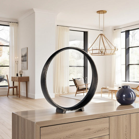 Ashley Dalie Sculpture | Round Metal Accent Tabletop Size | 14" | Black