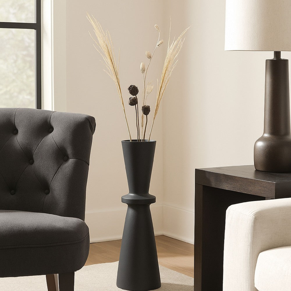 Ashley Loci Accent Vase | 30" Hourglass Design | Textured Black Polyresin