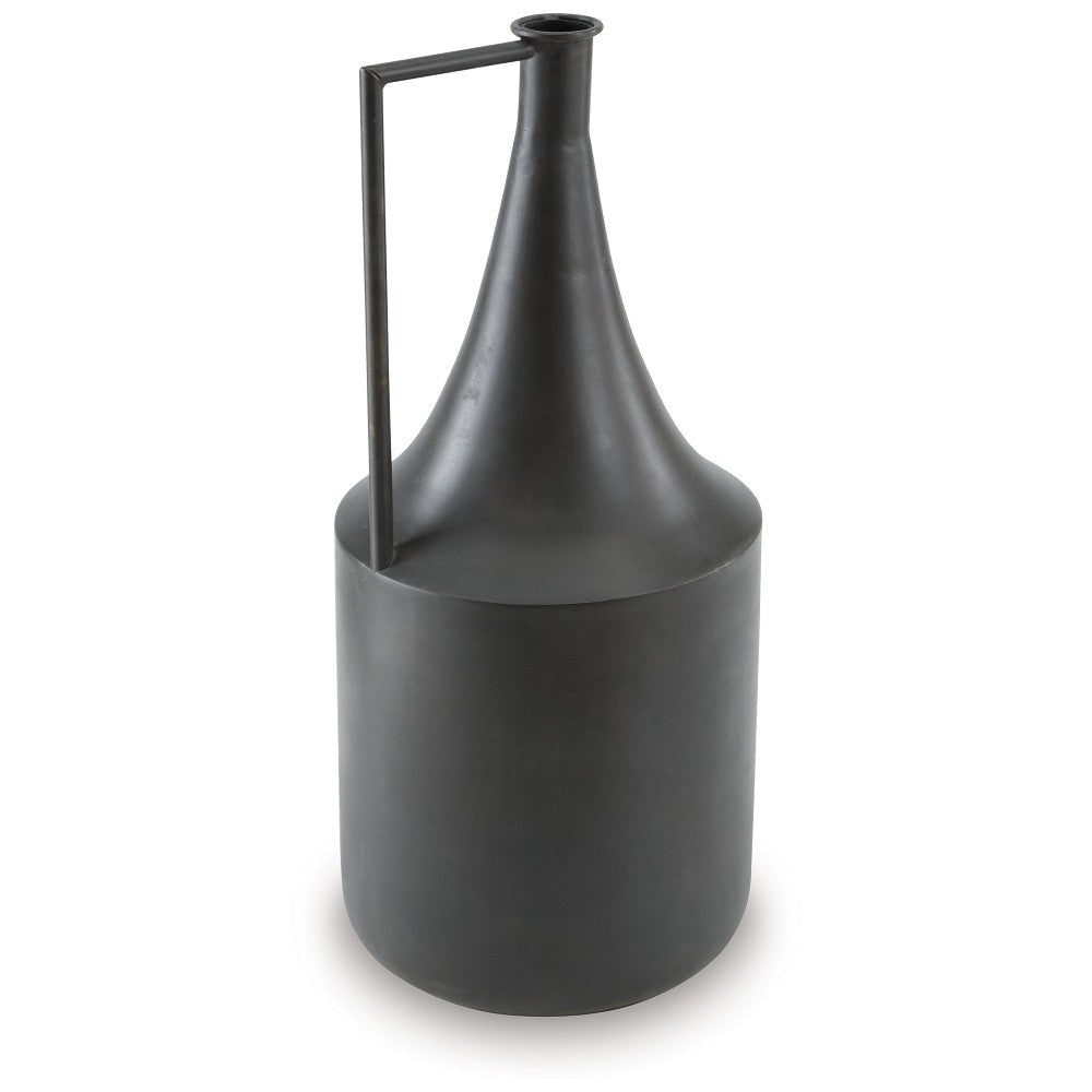 Ashley Decorative Vase | Metal Angular Handle and Curved Neck | 17" Black