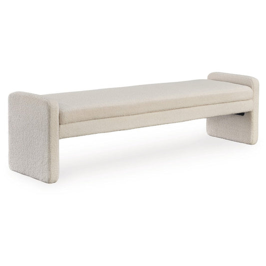 Ashley Accent Bench | 71" | Plush Faux Shearling Upholstery | Ivory White