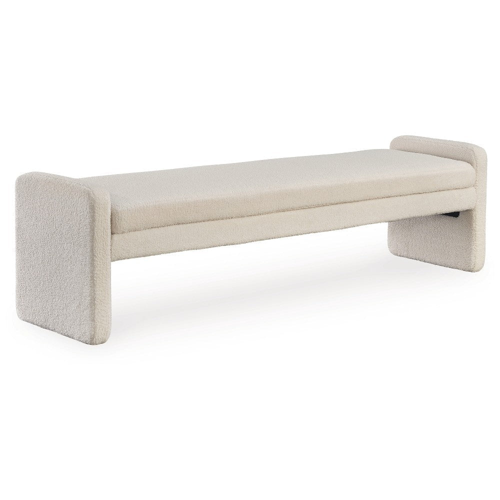 Ashley Accent Bench | 71" | Plush Faux Shearling Upholstery | Ivory White
