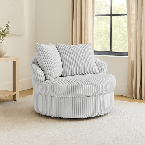 Ashley Amwe Swivel Accent Chair | White Corduroy | 45" | Curved Design