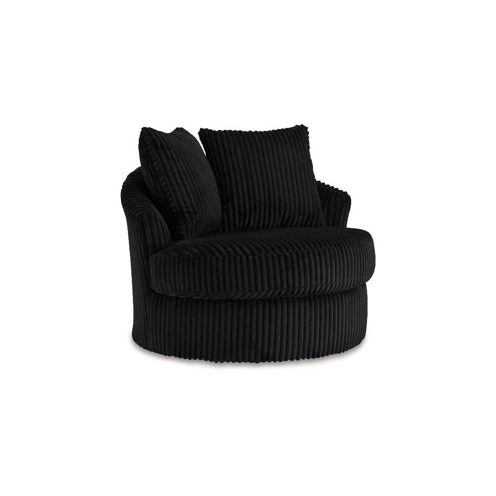 Ashley Amwe Swivel Accent Chair | Black Corduroy | 45" | Curved Design