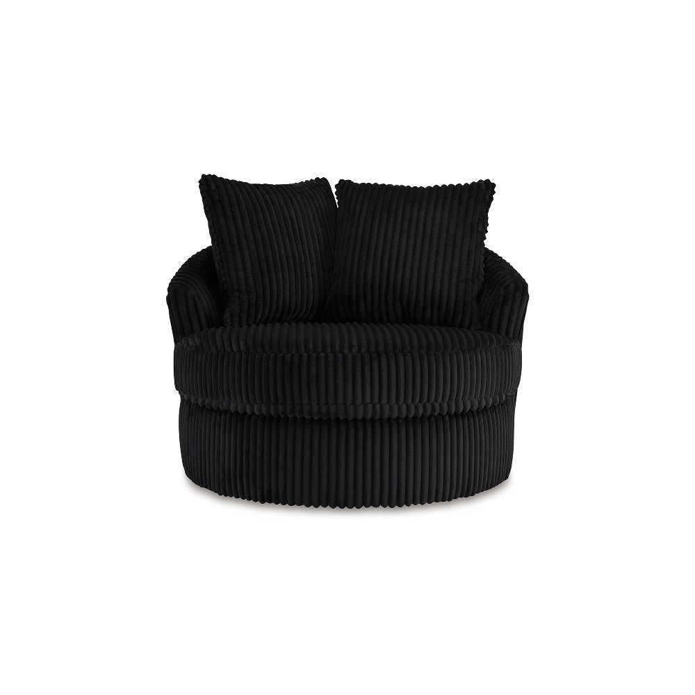 Ashley Amwe Swivel Accent Chair | Black Corduroy | 45’’ | Curved Design BM327768