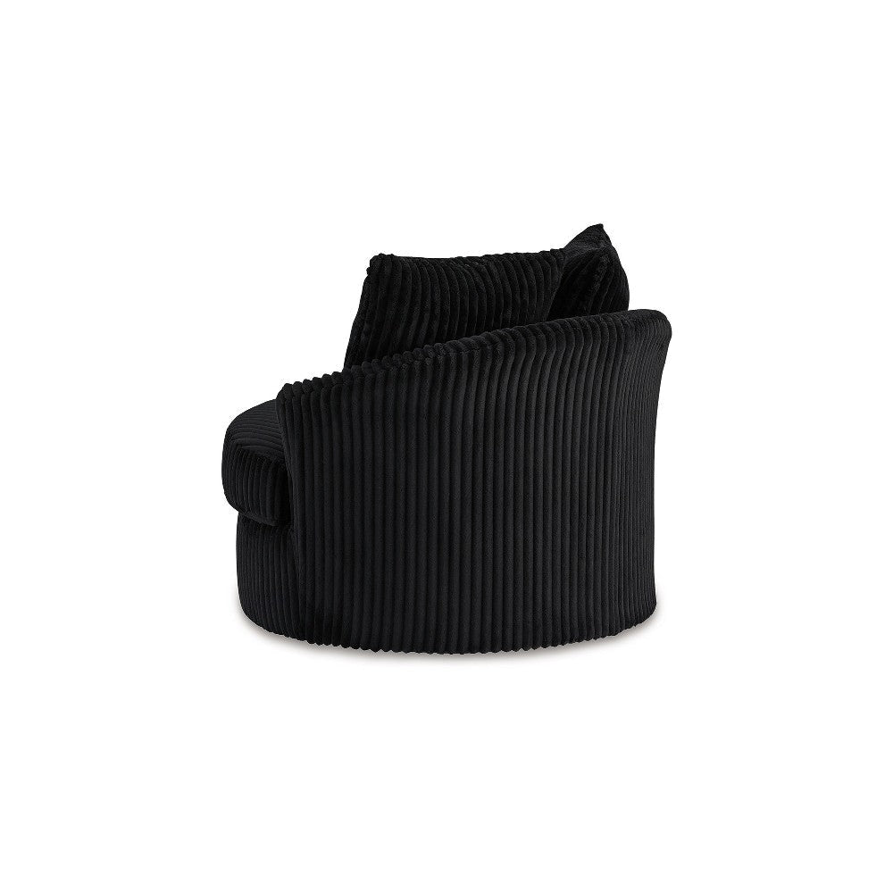 Ashley Amwe Swivel Accent Chair | Black Corduroy | 45’’ | Curved Design BM327768