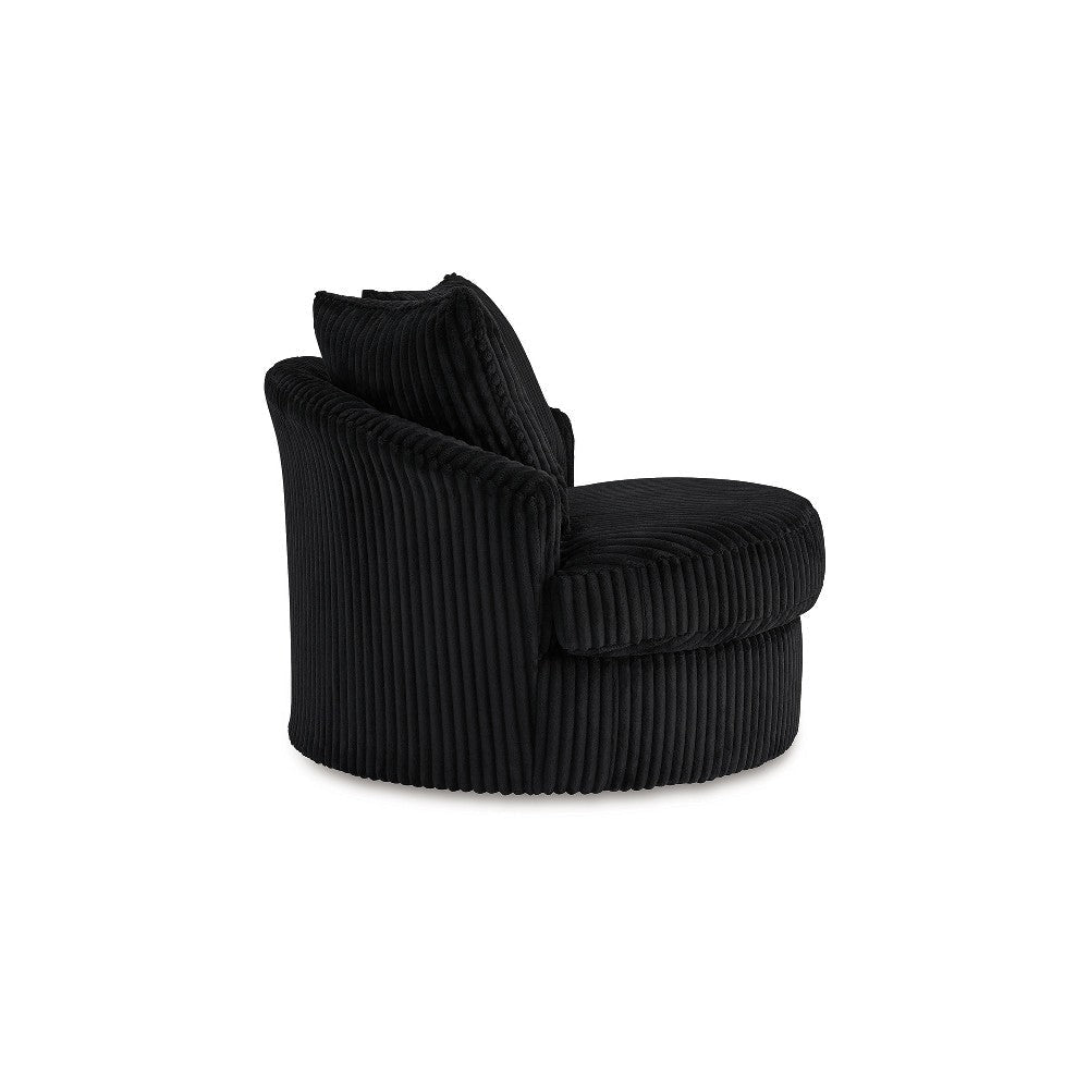 Ashley Amwe Swivel Accent Chair | Black Corduroy | 45’’ | Curved Design BM327768