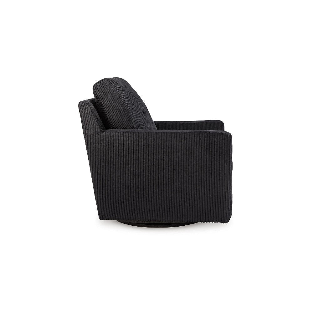 Ashley Lipo Swivel Accent Chair | Black Corduroy | 30’’ | Plush Cushions BM327769