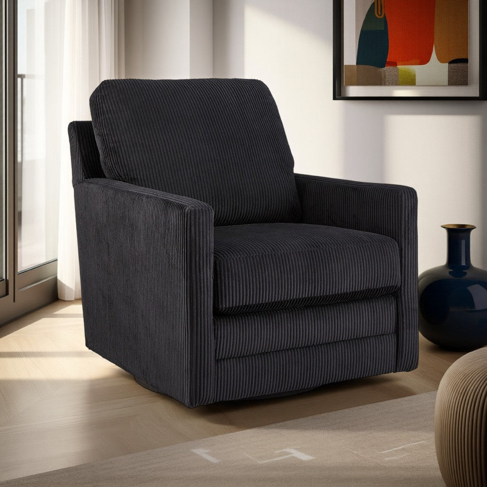 Ashley Lipo Swivel Accent Chair | Black Corduroy | 30" | Plush Cushions
