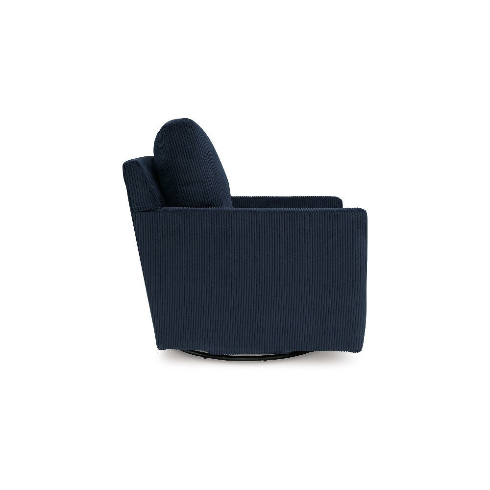 Ashley Lipo Swivel Accent Chair | Blue Corduroy | 30’’ | Plush Cushions BM327770