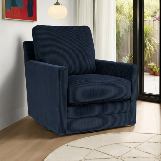 Ashley Lipo Swivel Accent Chair | Blue Corduroy | 30" | Plush Cushions