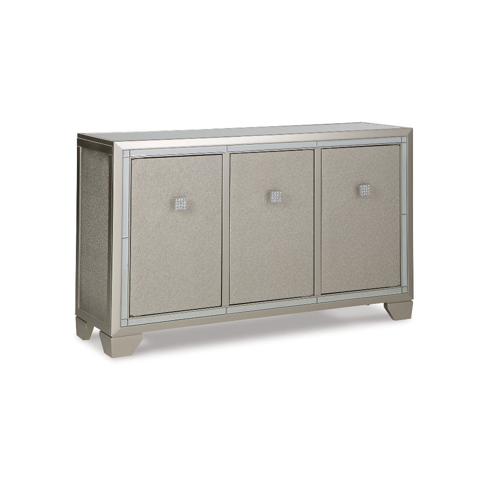 Ashley Sideboard Cabinet | Mirrored Top | 54" | Adjustable Shelves | Silver