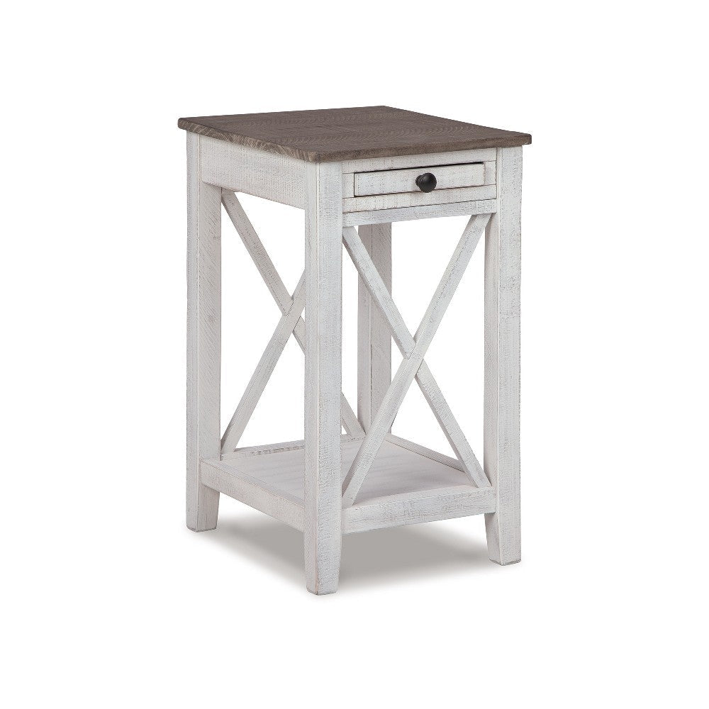 Ashley Accent Table | 1 Drawer and Shelf | USB Ports | 25" White Solid Wood