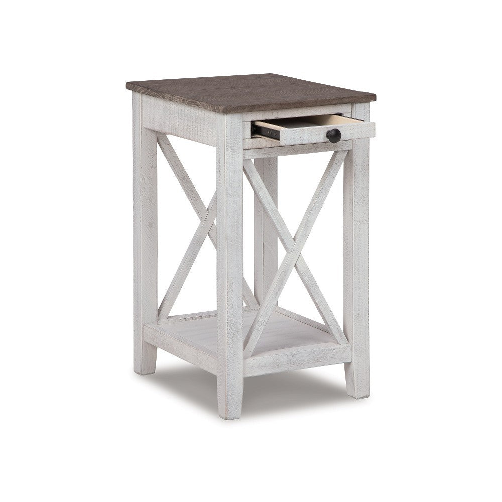 Ashley Accent Table | 1 Drawer and Shelf | USB Ports | 25’’ White Solid Wood BM327781