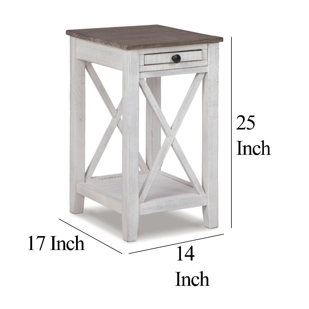 Ashley Accent Table | 1 Drawer and Shelf | USB Ports | 25’’ White Solid Wood BM327781