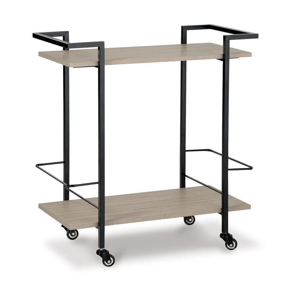 Ashley Serving Bar Cart | 32" Black Metal 2 Shelf | Bottle Holders