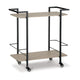 Ashley Serving Bar Cart | 32" Black Metal 2 Shelf | Bottle Holders