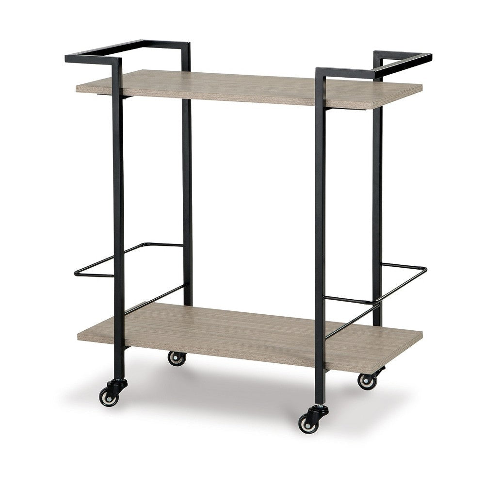 Ashley Serving Bar Cart | 32’’ Black Metal 2 Shelf | Bottle Holders BM327783