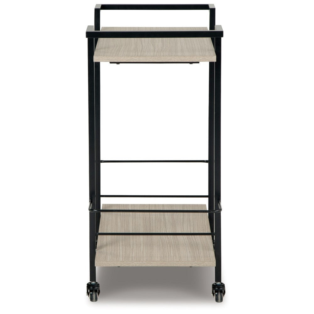 Ashley Serving Bar Cart | 32’’ Black Metal 2 Shelf | Bottle Holders BM327783