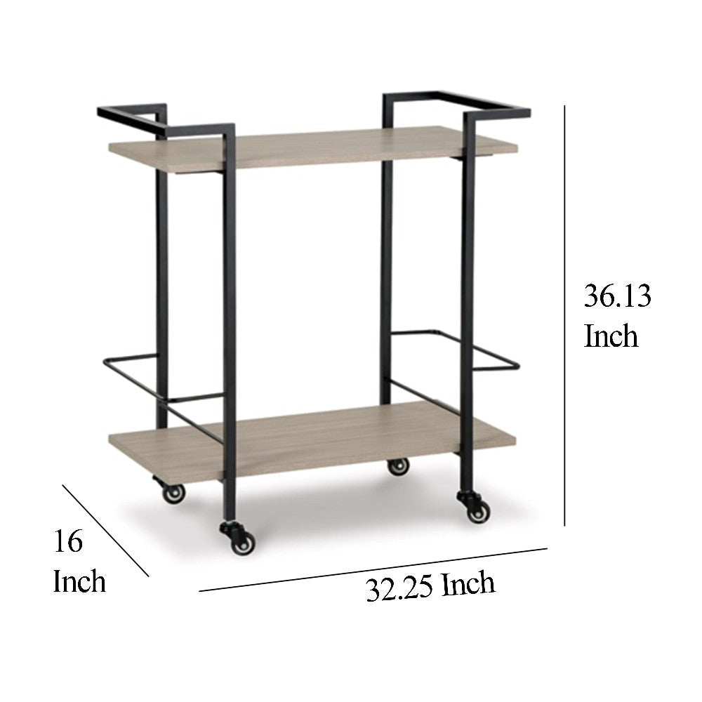 Ashley Serving Bar Cart | 32’’ Black Metal 2 Shelf | Bottle Holders BM327783