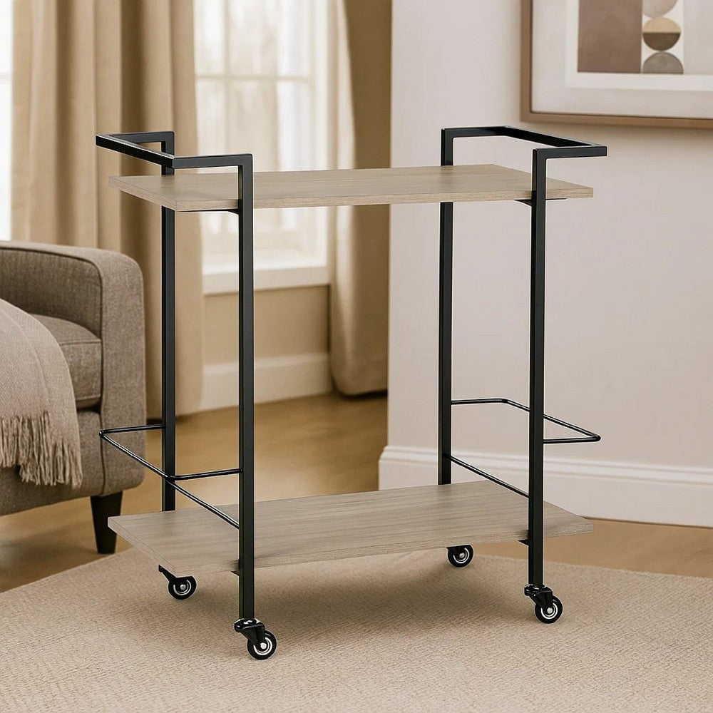 Ashley Serving Bar Cart | 32" Black Metal 2 Shelf | Bottle Holders