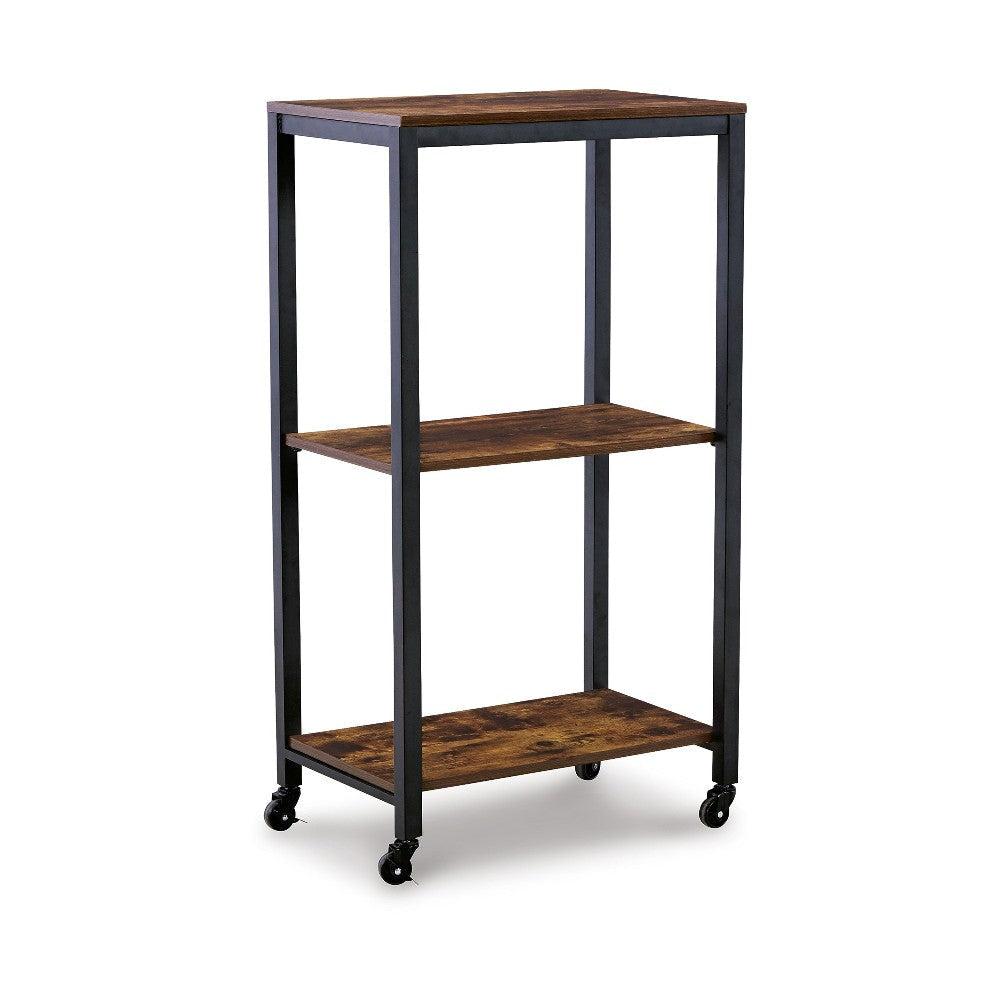Ashley Serving Bar Cart | 2 Storage Shelves | 24" Black Metal Frame