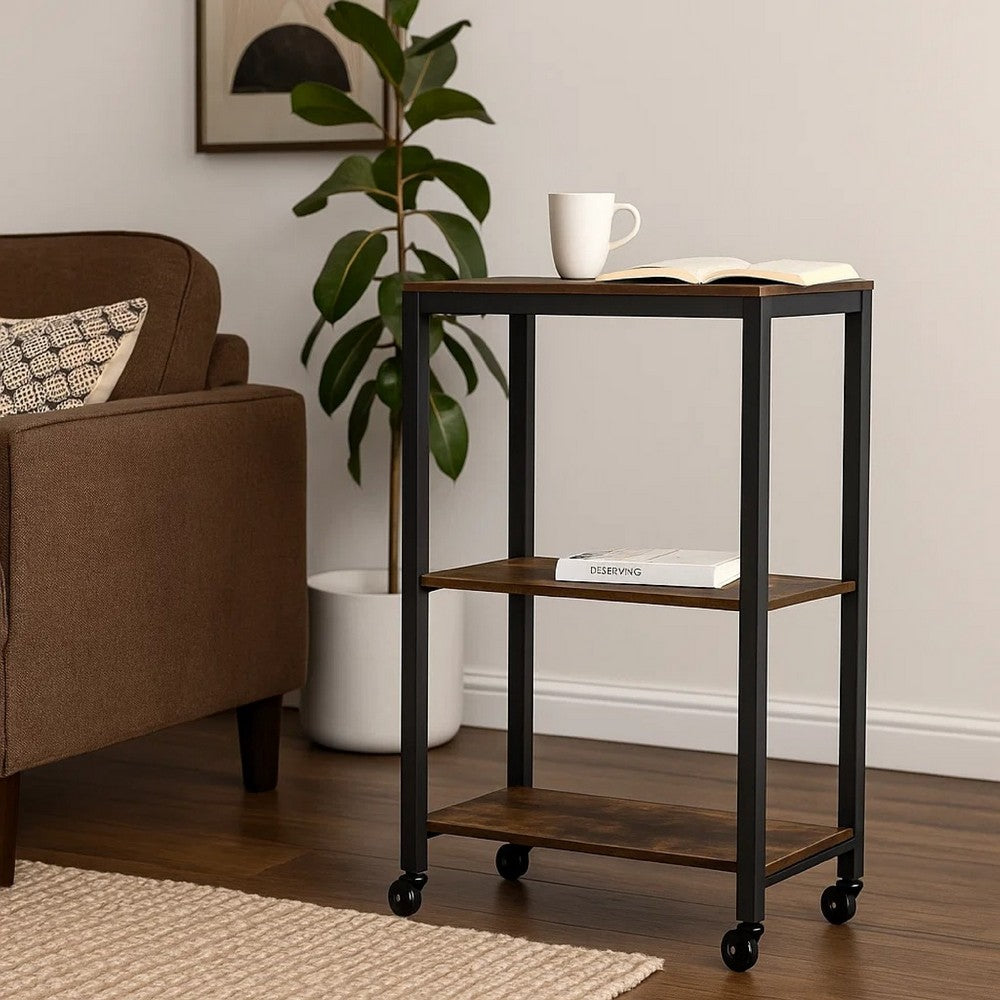 Ashley Serving Bar Cart | 2 Storage Shelves | 24" Black Metal Frame