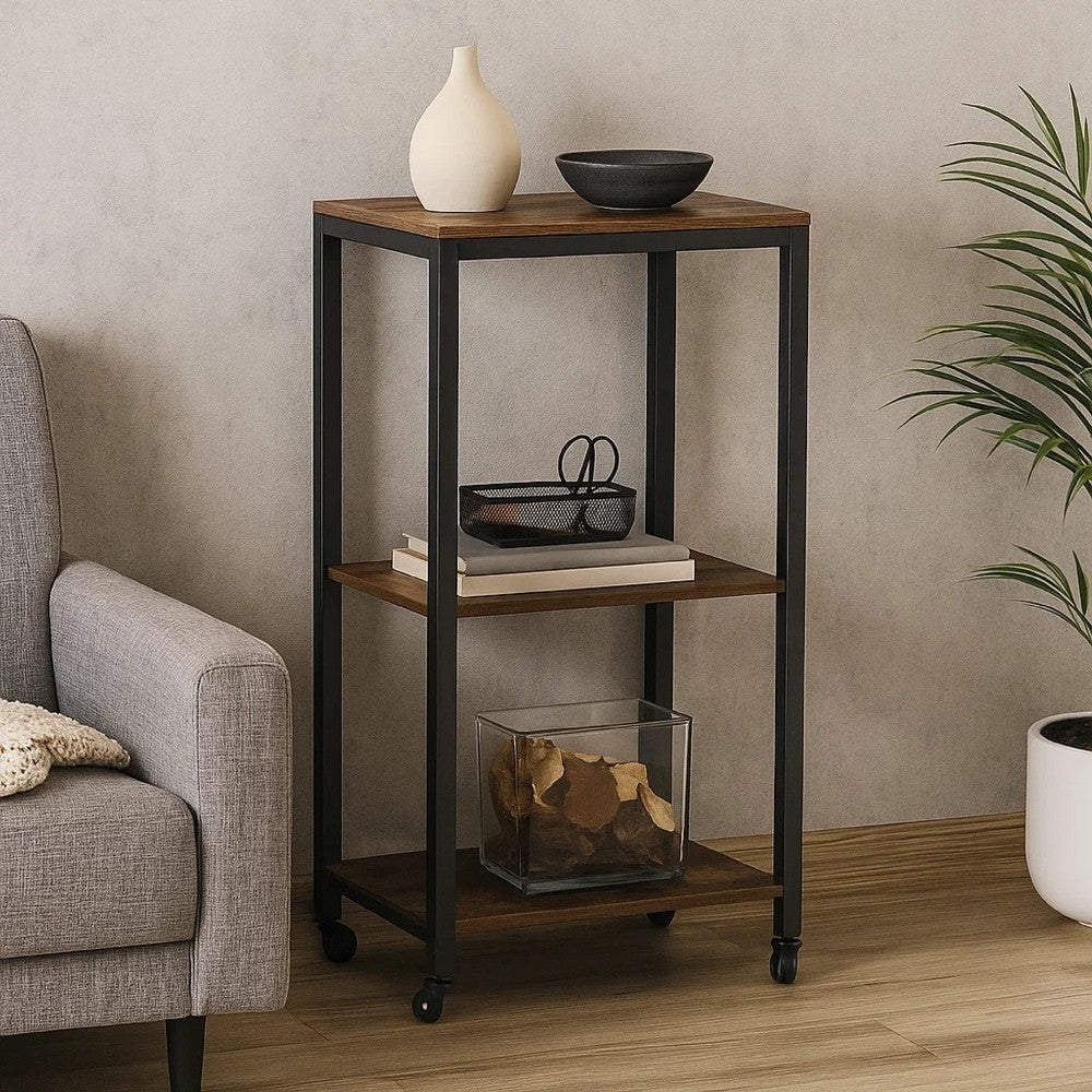 Ashley Serving Bar Cart | 2 Storage Shelves | 24" Black Metal Frame