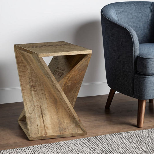 Ashley Axoi Accent Side End Table | Real Wood Twist | 14" | Distressed Brown