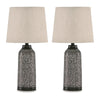Ashley Table Lamp Set of 2 | Beige Drum Shade | Black Hammered Motif Metal
