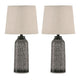 Ashley Table Lamp Set of 2 | Beige Drum Shade | Black Hammered Motif Metal
