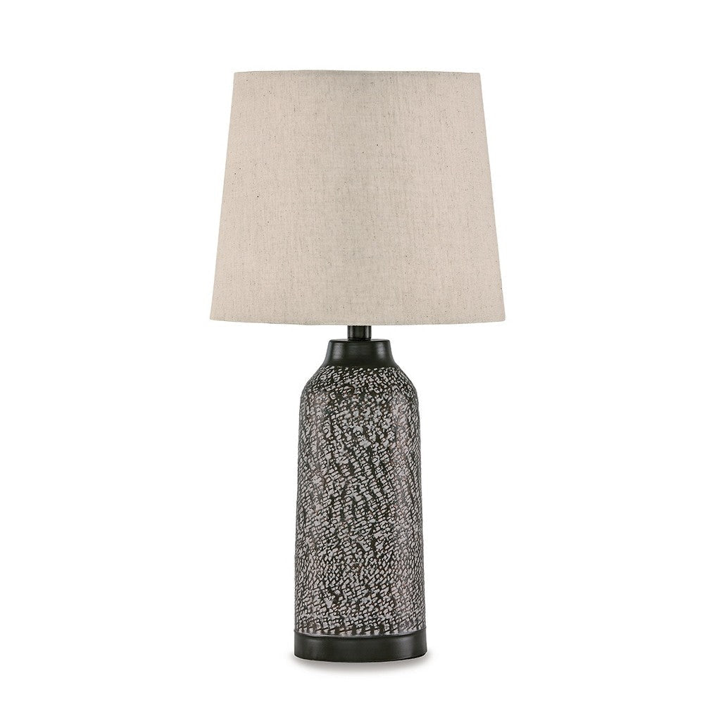 Ashley Table Lamp Set of 2 | Beige Drum Shade | Black Hammered Motif Metal BM327795