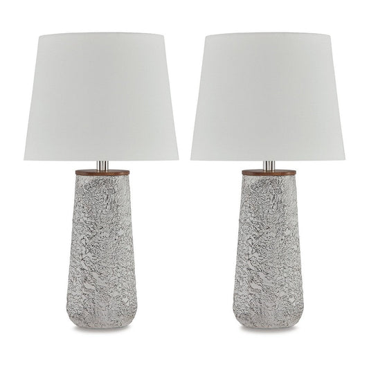 Ashley Roe Table Lamp Set of 2 | Antique White Textured Metal | Drum Shade
