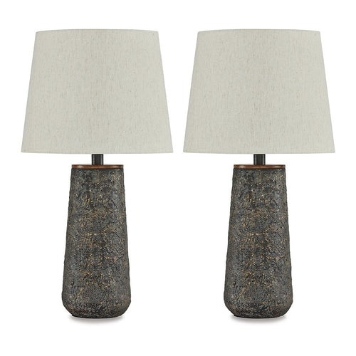 Ashley Roe Table Lamp Set of 2 | Antique Black Textured Metal | Drum Shade