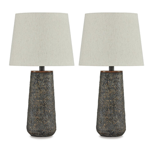 Ashley Roe Table Lamp Set of 2 | Antique Black Textured Metal | Drum Shade