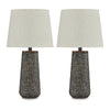 Ashley Roe Table Lamp Set of 2 | Antique Black Textured Metal | Drum Shade