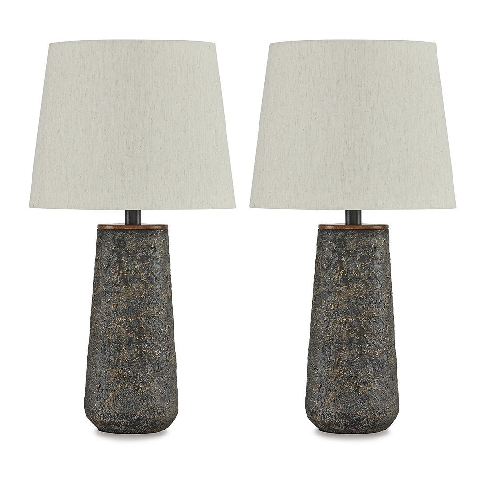 Ashley Roe Table Lamp Set of 2 | Antique Black Textured Metal | Drum Shade