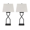 Ashley Table Lamp Set of 2 | Empire Fabric Shade | Black Geometric Base w USB