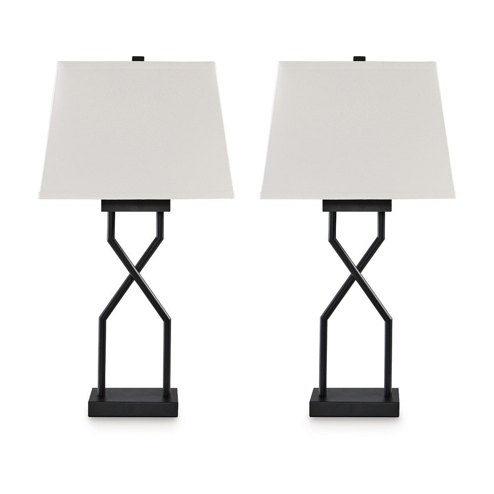 Ashley Table Lamp Set of 2 | Empire Fabric Shade | Black Geometric Base w USB