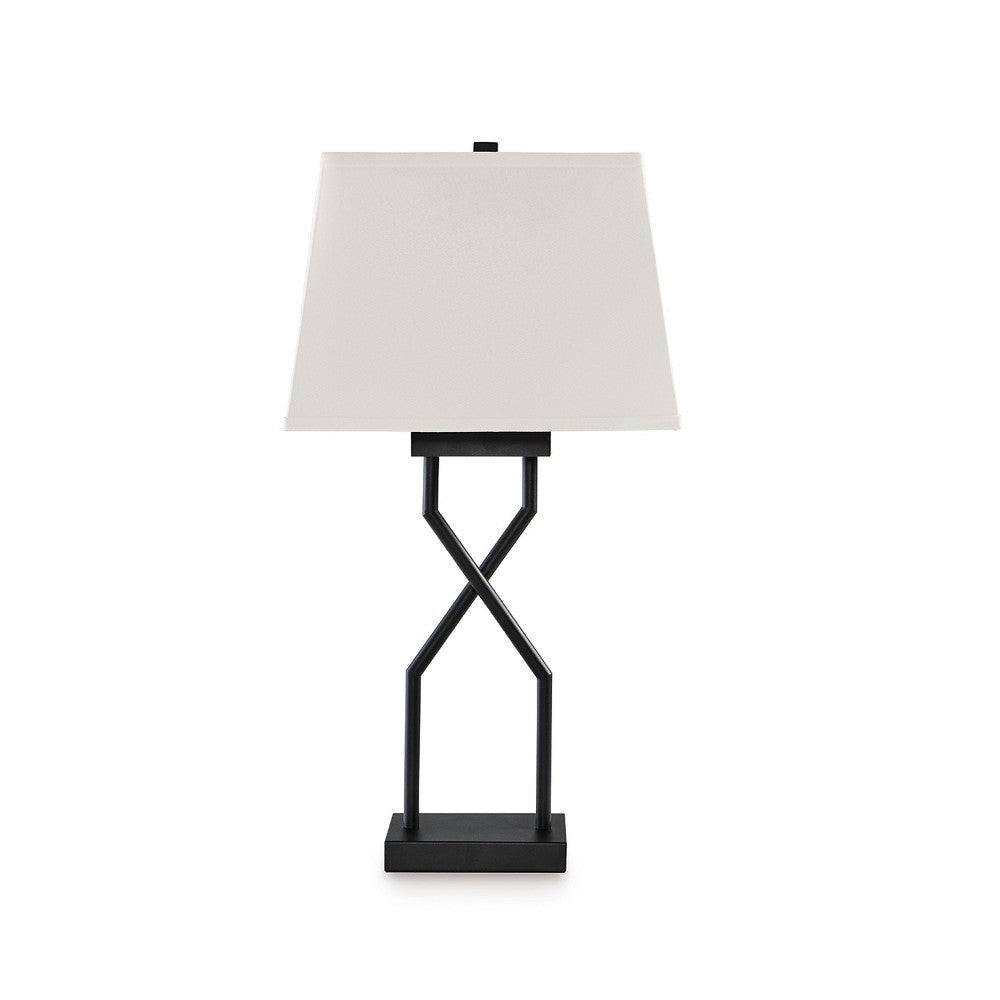 Ashley Table Lamp Set of 2 | Empire Fabric Shade | Black Geometric Base w USB BM327798