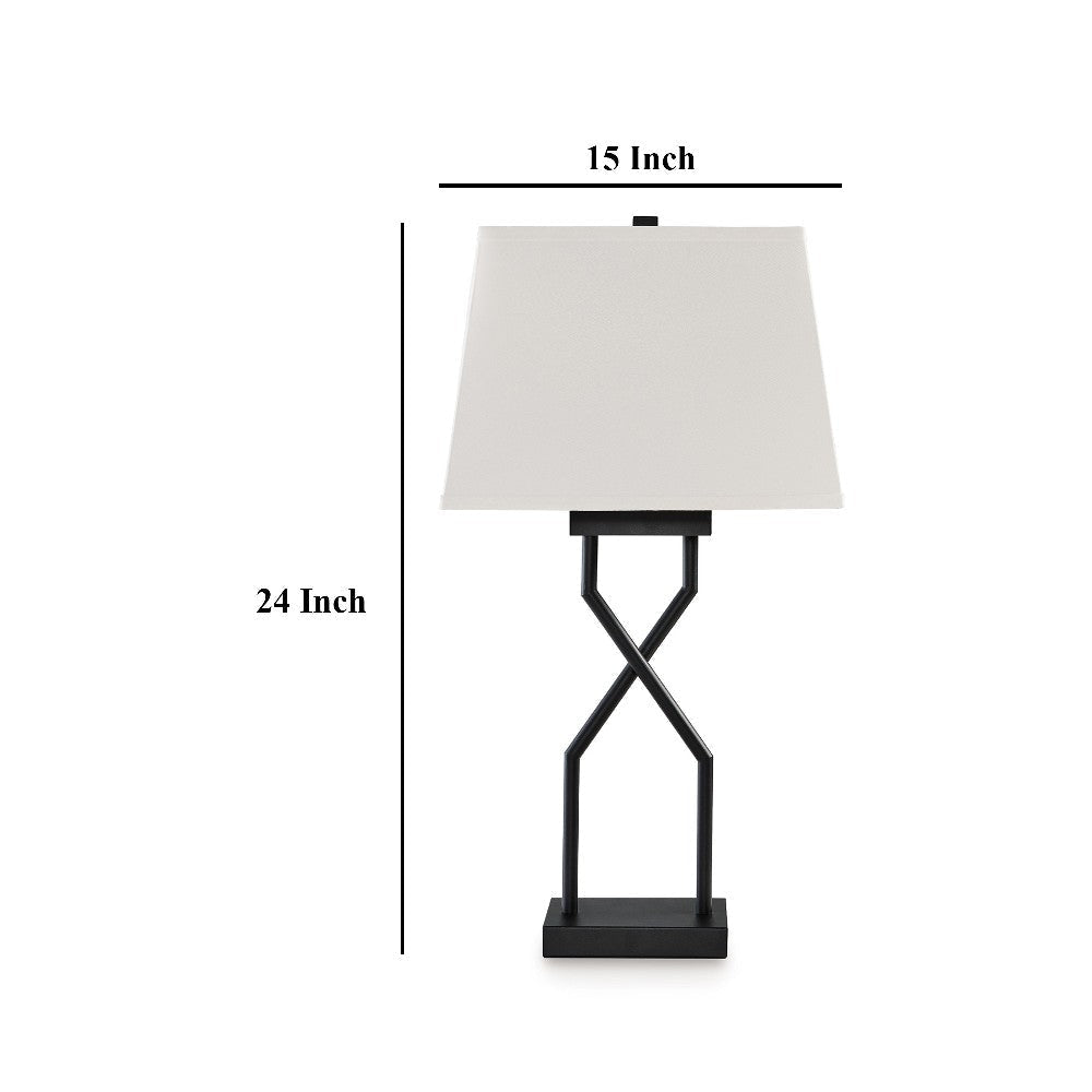 Ashley Table Lamp Set of 2 | Empire Fabric Shade | Black Geometric Base w USB BM327798