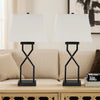Ashley Table Lamp Set of 2 | Empire Fabric Shade | Black Geometric Base w USB