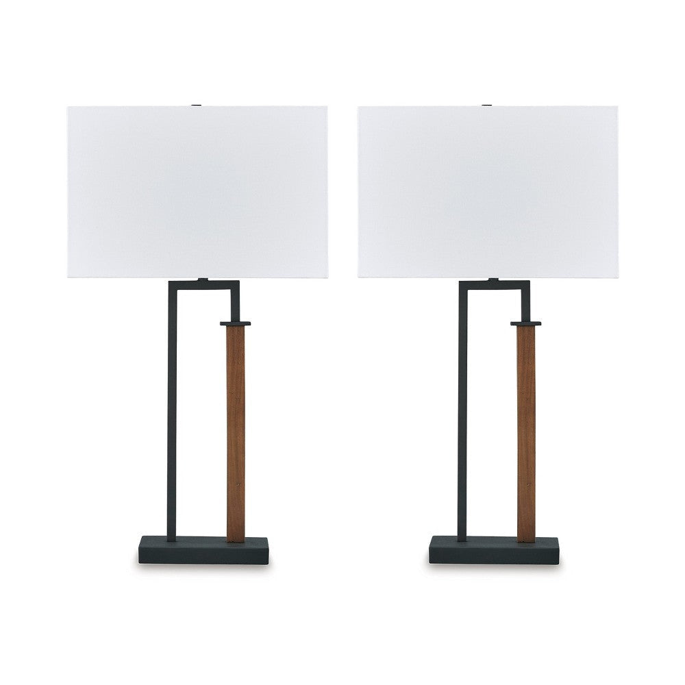 Ashley Table Lamp Set of 2 | Curved Wired Bronze Base | Beige Fabric Shade