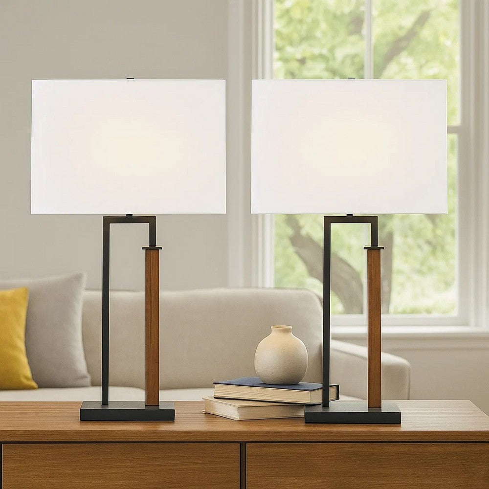Ashley Table Lamp Set of 2 | Curved Wired Bronze Base | Beige Fabric Shade
